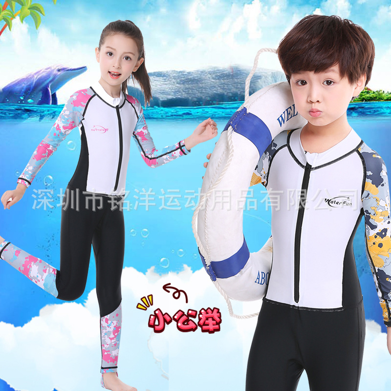 New wholesale ZCCO children's wetsuit boys and girls one-piece long-sleeved swimsuit sunscreen snorkeling hot spring surfing suit