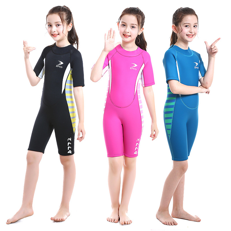 New autumn and winter children's wetsuit 2 5MM one-piece short-sleeved warm sunscreen jellyfish wetsuit girls swimsuit