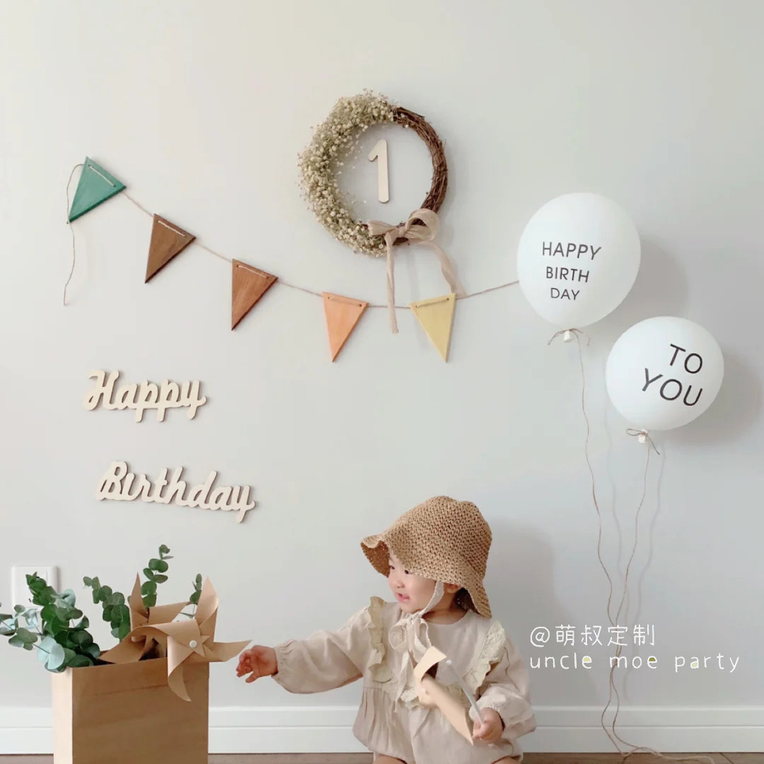 Ins simple children's first birthday 100 days wood brand background wall decoration forest baby growth photo props