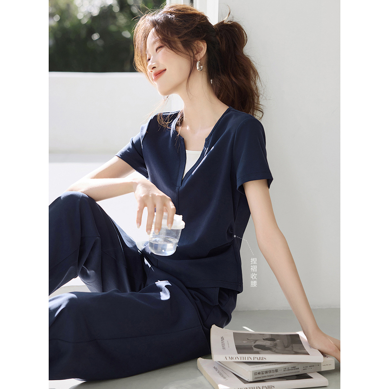 High-End Brand Can Be Worn Outside, Women's Summer Pure Cotton Short-Sleeved Long Pants, Summer Thin Pajama Set