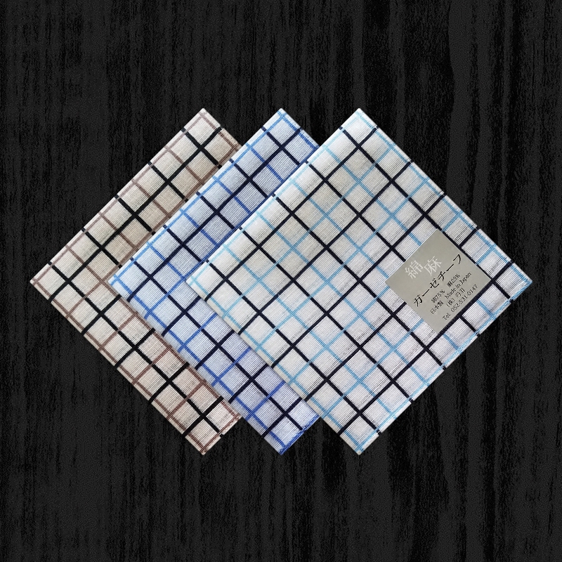 Made in Japan cotton linen men handkerchief thin sweat-absorbing breathable handkerchief men Business Plaid towel soft
