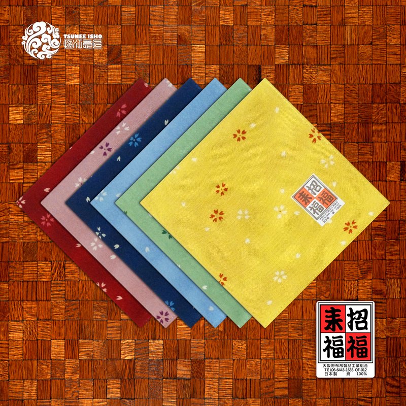 Japan-made cherry blossom handkerchief pure cotton sweat-absorbing thick section handkerchief square scarf cotton Fulushiki wrapped cloth headscarf