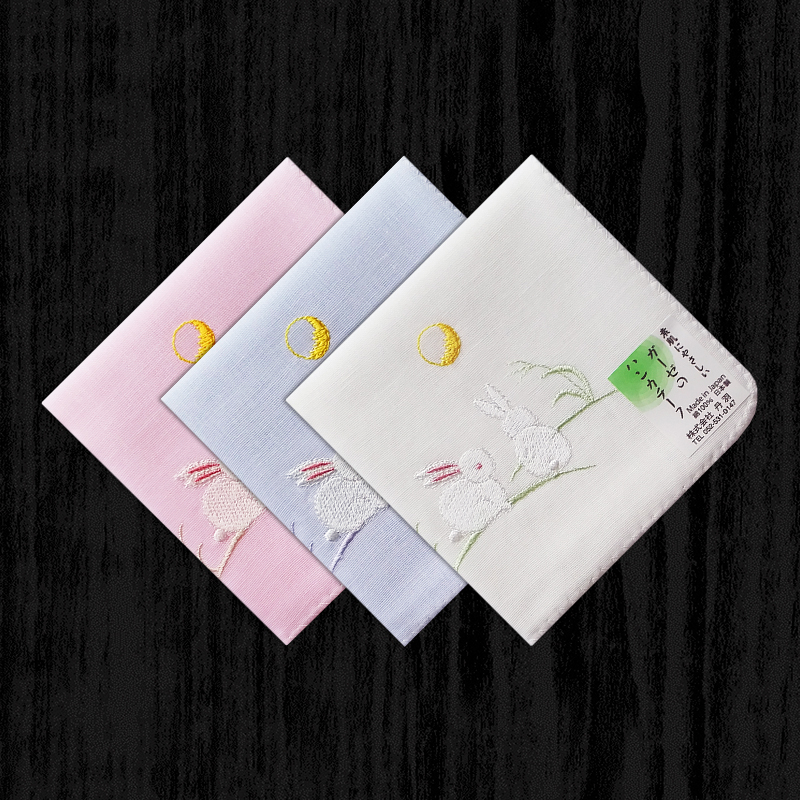 Japan Manufacturing Embroidered Lady Great Handkerpa Double Layer Gauze Female Handkerchief Papure Cotton Suction Sweaty Whole Cotton Big scarlet Little Rabbit