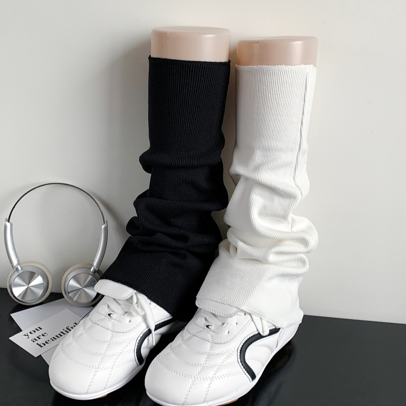 Japanese Style Jk White Sock Covers for Women, Spring and Autumn Thin Vertical Striped Slimming Calf Covers, Flared Wide-Leg Black Slouch Socks