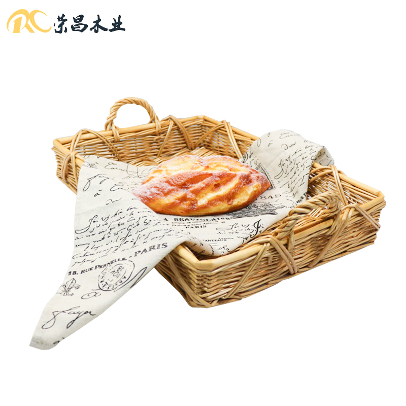 Pure Hand Woven Willow Bread Basket Pastry Basket Baking Shop Swing Piece Cake Room Ow Bag Ears Square Basket