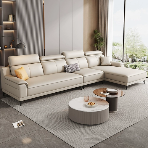 Итальянский легкий роскошный роскошный новый диван размер гостиной -это прост, а минималистский кремовый ветровой анти -керат кожаный диван