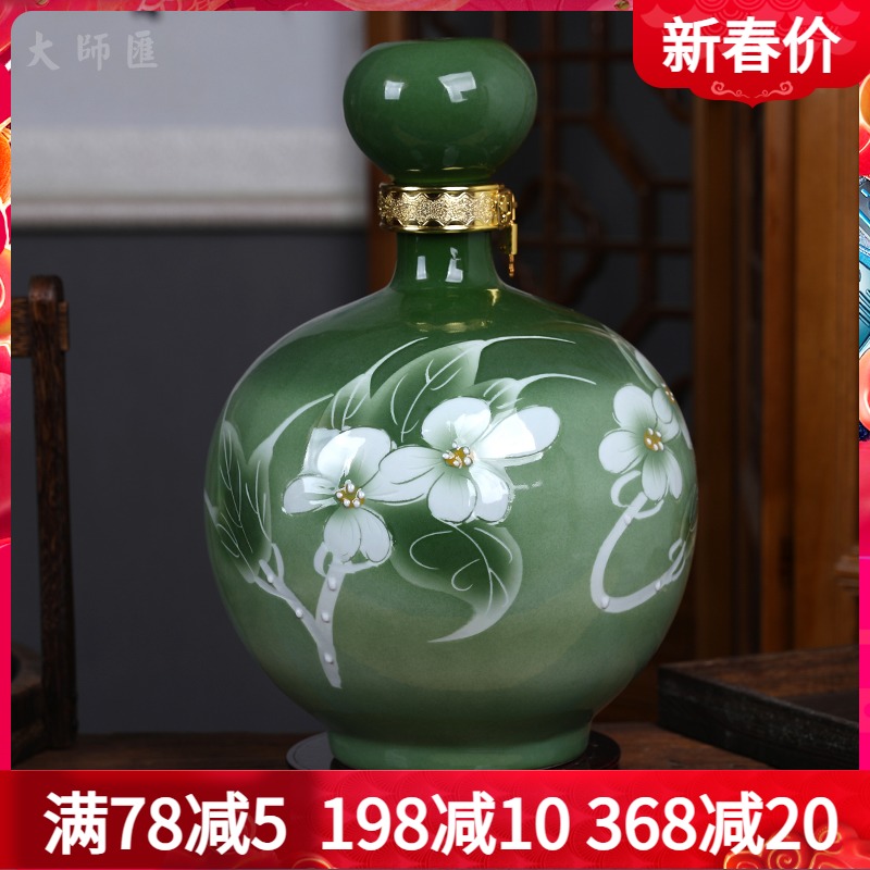 Jingdezhen Ceramic wine bottle 5 catties 10 Taggles bottle straight cylinder sealed liquor Wine Glass Wine Jug Wine Jug Wine Bottle
