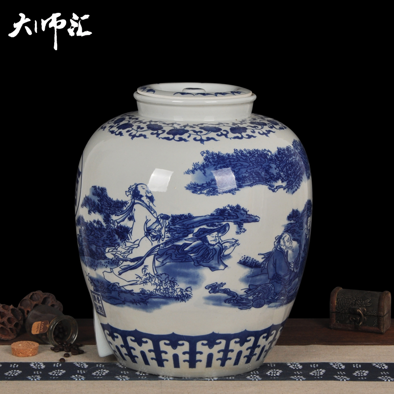 Jingdezhen ceramic jars 50 kg blue and white big mercifully wine bottle liquor 25 l cylinders with sea-air-land with were leader