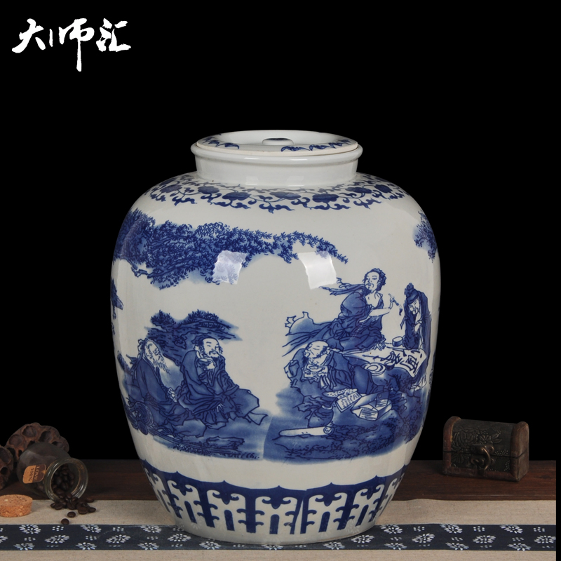 Jingdezhen ceramic jars 50 kg blue and white big mercifully wine bottle liquor 25 l cylinders with sea-air-land with were leader