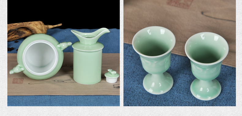 Green glaze burned hip flask jingdezhen ceramic household wine jar of wine suits for antique white wine cup warm wine