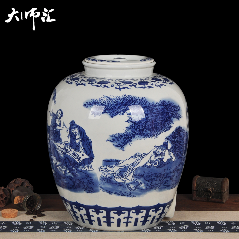 Jingdezhen ceramic jars 50 kg blue and white big mercifully wine bottle liquor 25 l cylinders with sea-air-land with were leader