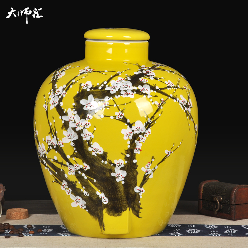 Jingdezhen ceramic jars 20 jins seal it mercifully bottle the wine bottle wine jar hand - made name plum blossom put with the tap