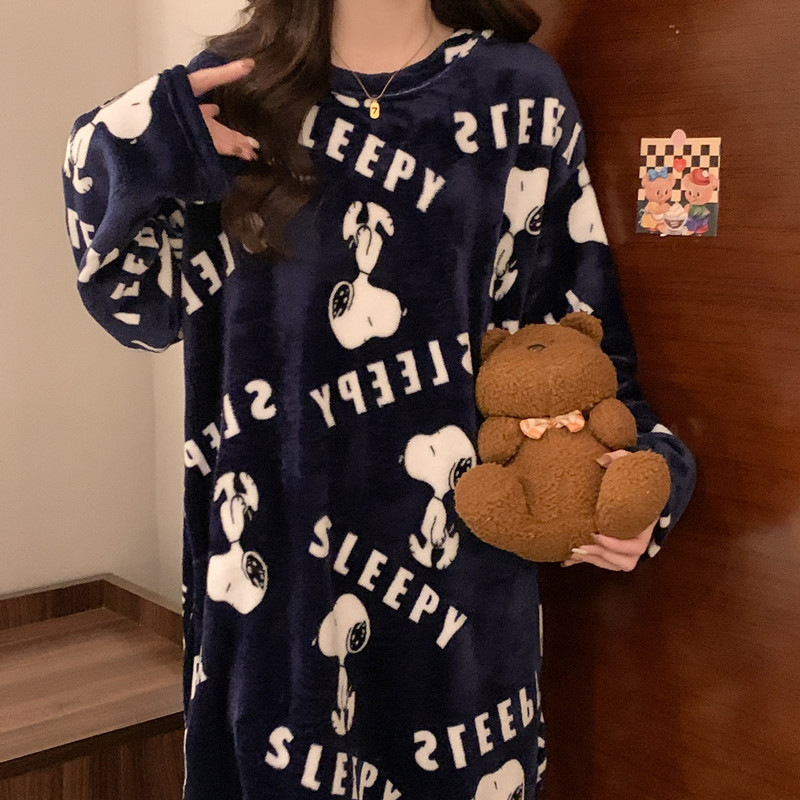 Women's Winter Flannel Nightgown, Lazy and High-End Style, Mid-Length Dress, Casual Loose Fit, Plus Size Loungewear Women's Winter Flannel Nightgown, Lazy and High-End Style, Mid-Length Dress, Casual Loose Fit, Plus Size Loungewear