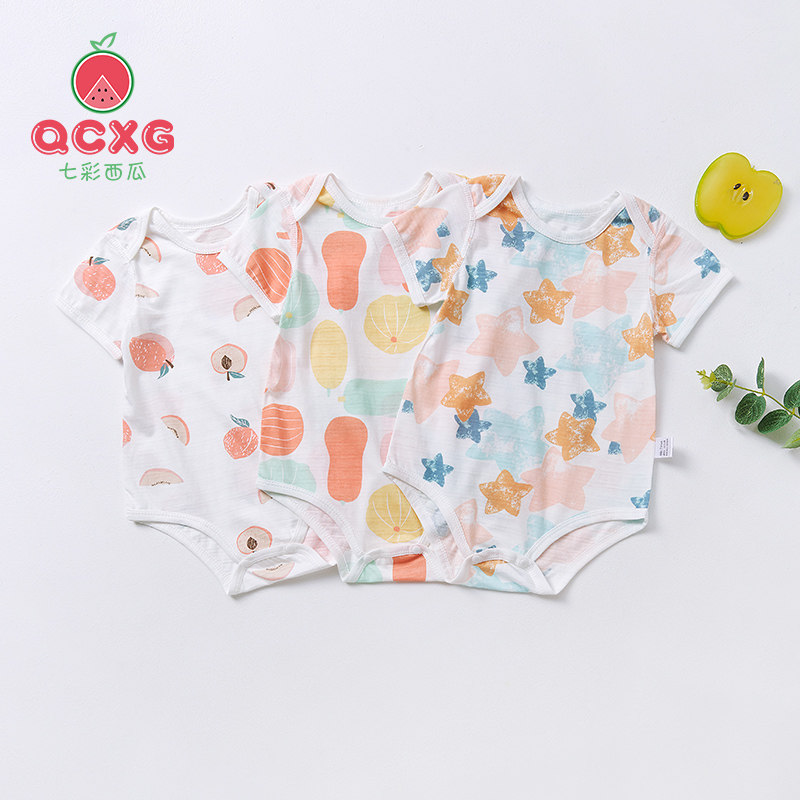 Baby bag fart Summer clothing Male baby Even body clothes Thin Pyjamas Woman Newborn Triangle Khaed Short Sleeve Climbing Suit