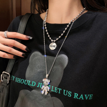 Bear necklace female hip-hop style double chain personality niche Net red wind choker temperament Joker tradesmen jewelry