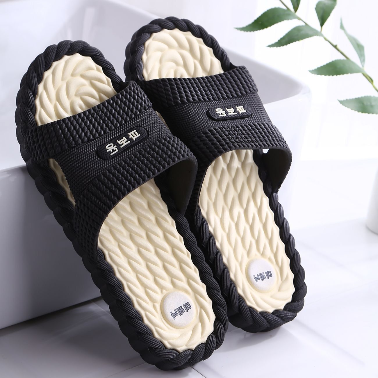 Slippers Men's Room Home Anti-Slip Summer Residence Domestic Plastic Big Code Men's Bathroom Bath Outside Wearing Cool Tug Dorm-Taobao