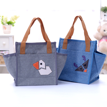  With rice handbag Korean waterproof canvas lunch box bag Student lunch bento bag large capacity bento bag with rice bag