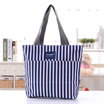  Striped canvas bag womens shoulder simple large-capacity shopping bag mother bag mother and baby go out lightweight large handbag