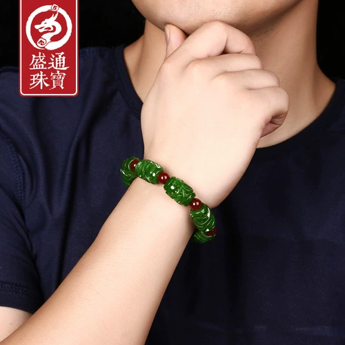 盛通珠宝 Натуральный браслет из округа Хотан из белого нефрита подходит для мужчин и женщин