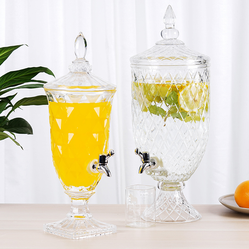 Lead-free glass juice jar with tap cold Drink cylinder Bubble Fruit Ferment Bottle Sweet Table Drinks Barrel Commercial Bubble Wine Bottle