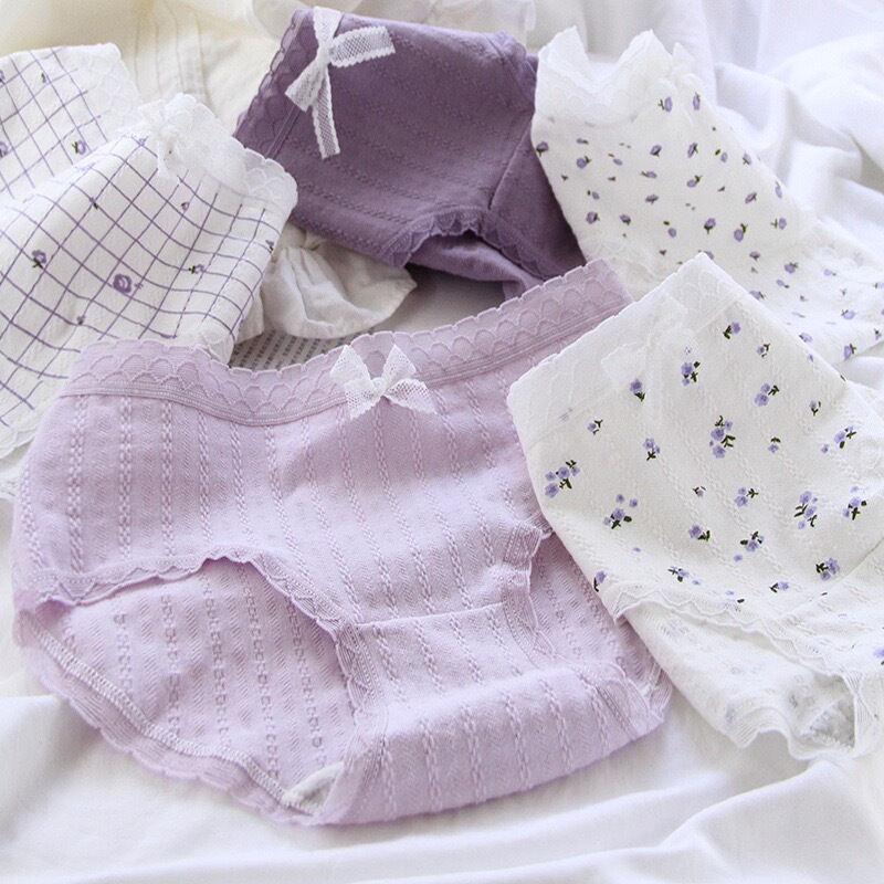 Nut Mommy Underwear for Girls, Purple Floral Cute Pure Cotton Crotch, Young Women's Briefs, 2026 New Summer Thin Style