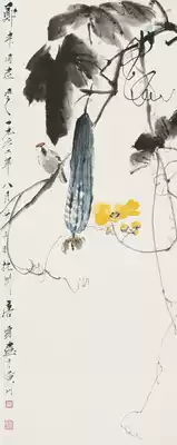 Art micro-spray Tang Yun 1962 loofah bird 30x75cm