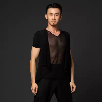 Dynasty Latin dance jacket short sleeve shirt fake two modern dance men's dance uniform national standard dance adult dance practice uniform
