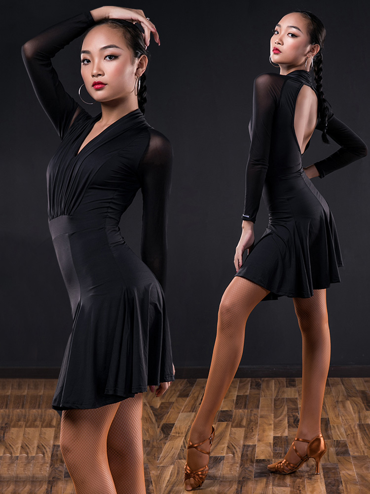 HCdance Latin dance costume female adult new V-neck Latin dance dress suit practice suit sexy dress