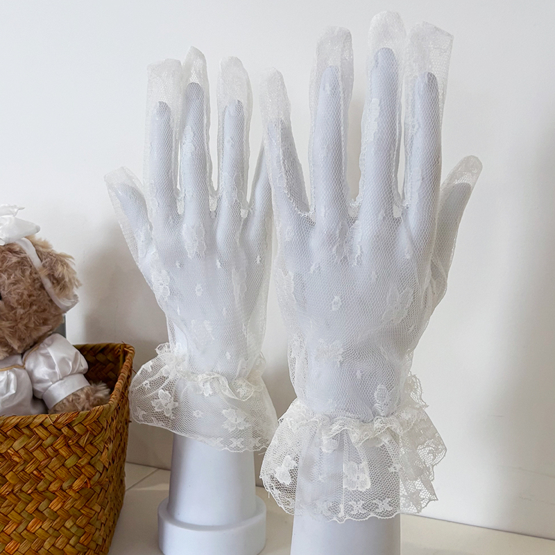 Lolita Thin Lace Gloves for Women, Summer Sun Protection, Sweet Girl Style, White Mesh Butterfly, Cosplay Short Style