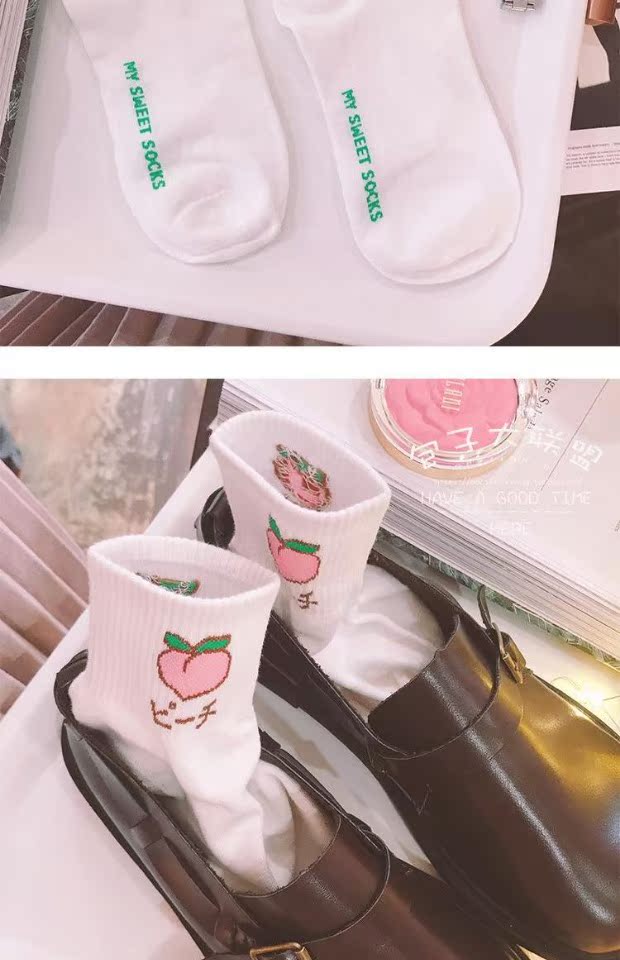 Mùa thu và mùa đông phiên bản mới của Hàn Quốc của đôi tất nhỏ tươi của nữ sinh đại học gió trái cây thêu hoa thể thao vớ sinh viên vớ ấm các loại quần tất