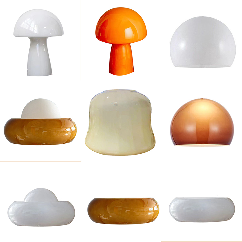 Cream Mushroom Table Lamp Decorative Moonlight Lampshade Bedroom Dining Room Living Room Egg Tart Glass Lampshade Study Mushroom Table Lamp