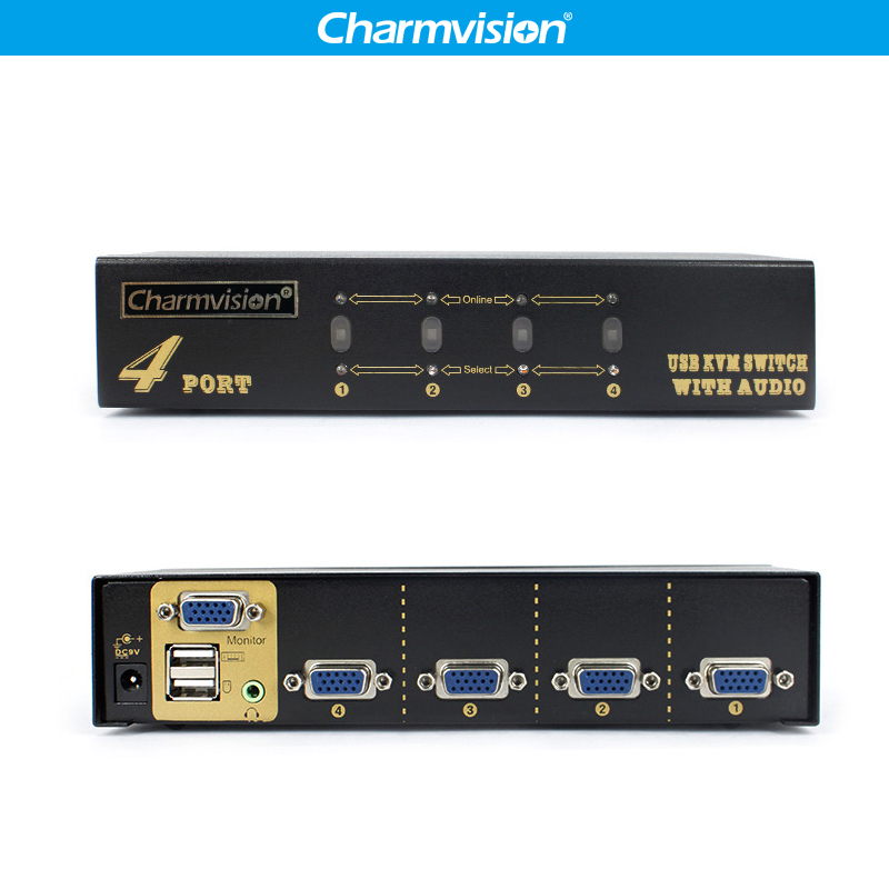 Crewview 4-port USB fully automatic KVM audio-video switcher with MIC hotkey automatic scanning scanning VK401A