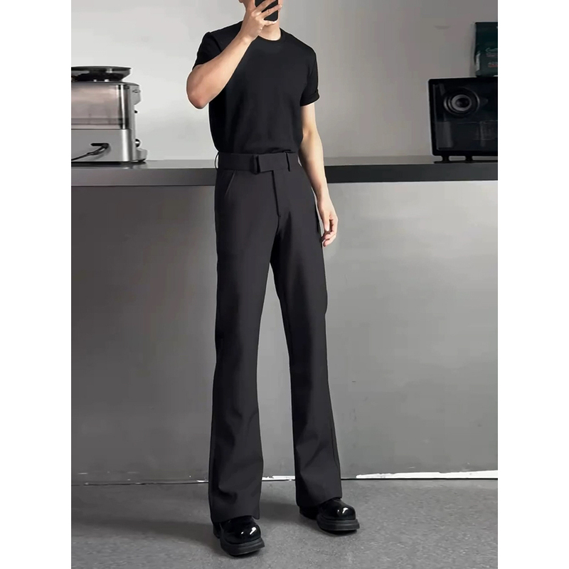 Black Flared Dress Pants, Slim Fit, Leg-Lengthening, Men's Summer High-Waisted Casual Straight-Leg Suit Pants