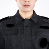 Комбинезон, черный лонгслив, осенний пуховик, рабочая униформа