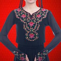 Xinjiang ethnic dance clothing long sleeve T-shirt embroidered with diamond top performance uniforms Xinjiang restaurant work clothes