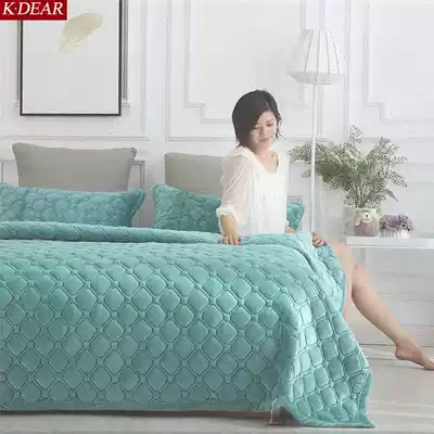KDEAR crystal velvet bed cover single piece winter plus velvet thick padded quilted coral flannel blanket bed single non-slip