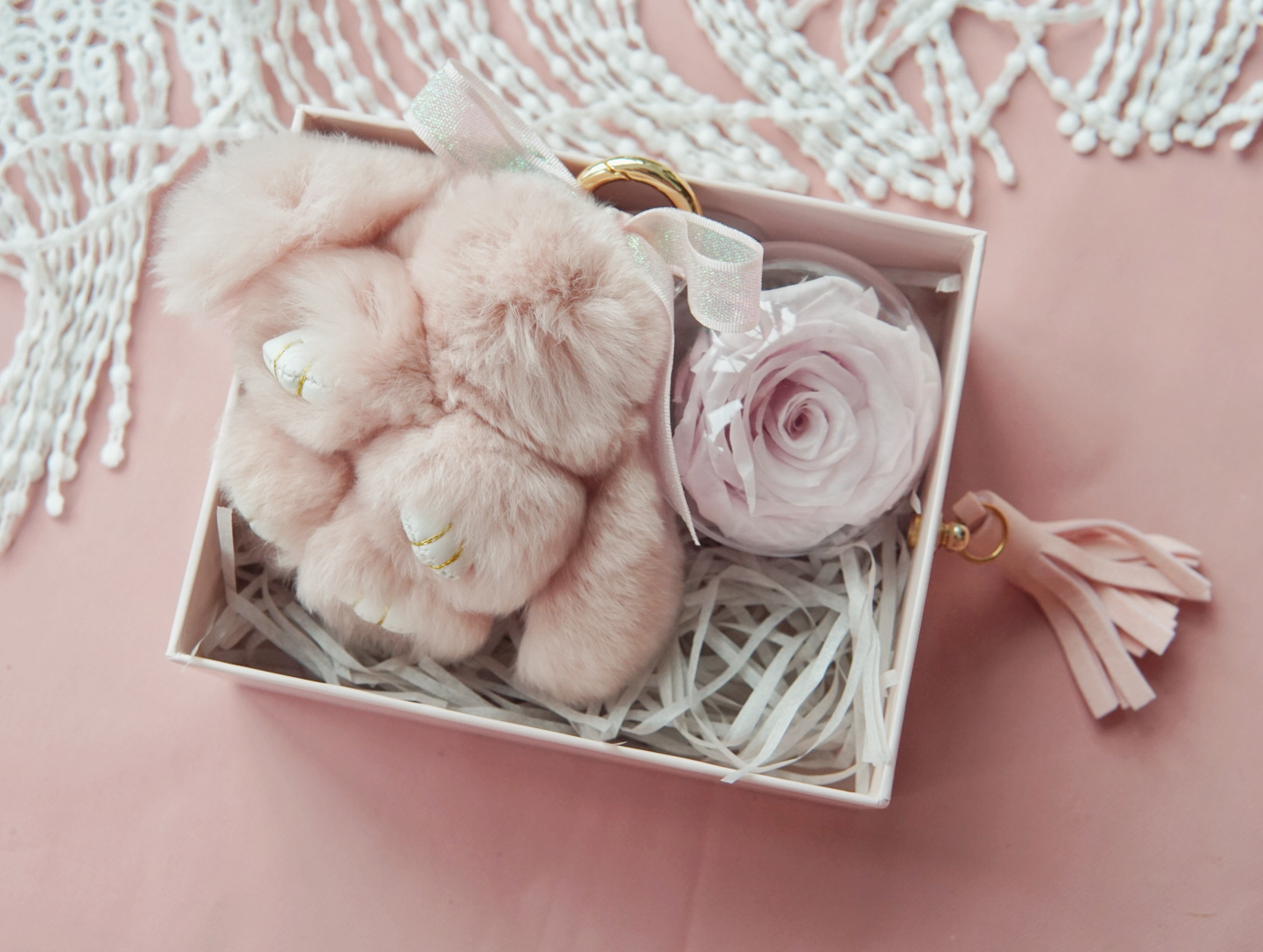 Twilight custom eternal flower Rex rabbit hair keychain gift box Cute Valentine's Day Birthday gift to send best friend gift