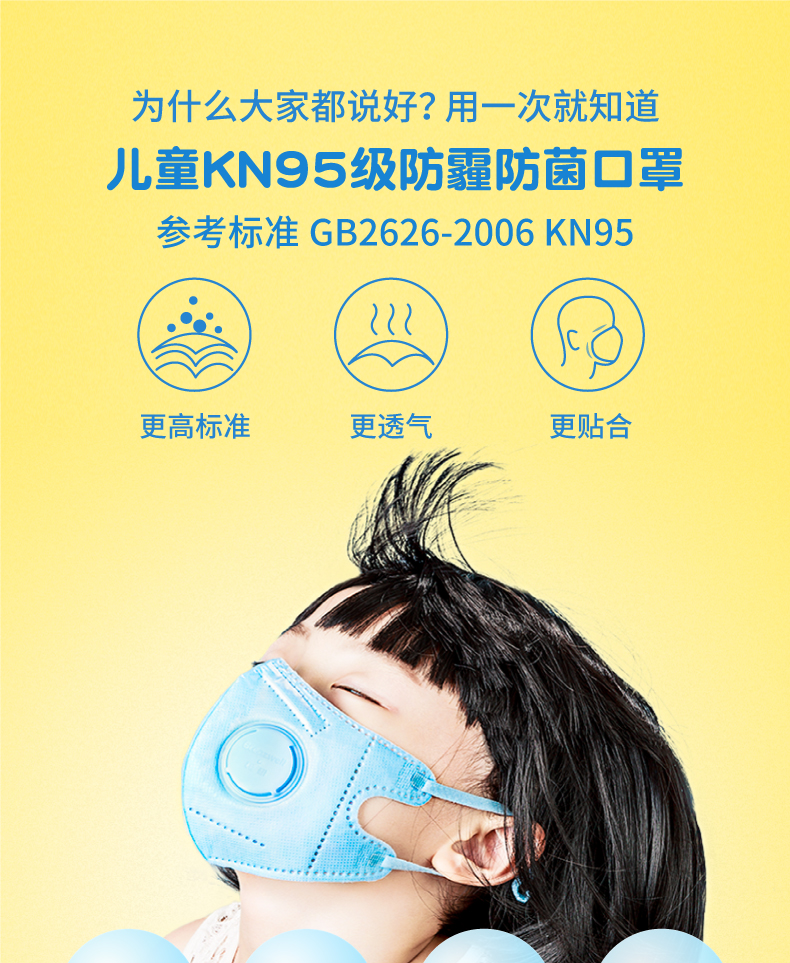 松研 pm2.5防雾霾防尘透气儿童口罩 带呼吸阀 5只装 图1