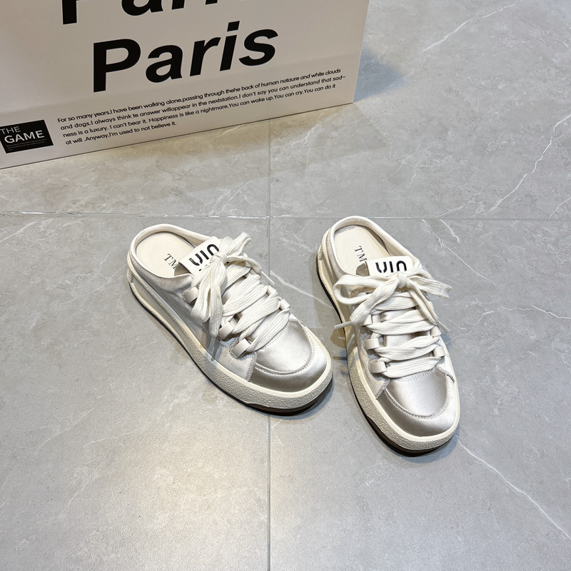 Powerful Girl 2026 Spring/Summer New Thick-Soled Satin Closed-Toe Casual Versatile Sneakers Lazy Slippers for Women Powerful Girl 2026 Spring/Summer New Thick-Soled Satin Closed-Toe Casual Versatile Sneakers Lazy Slippers for Women