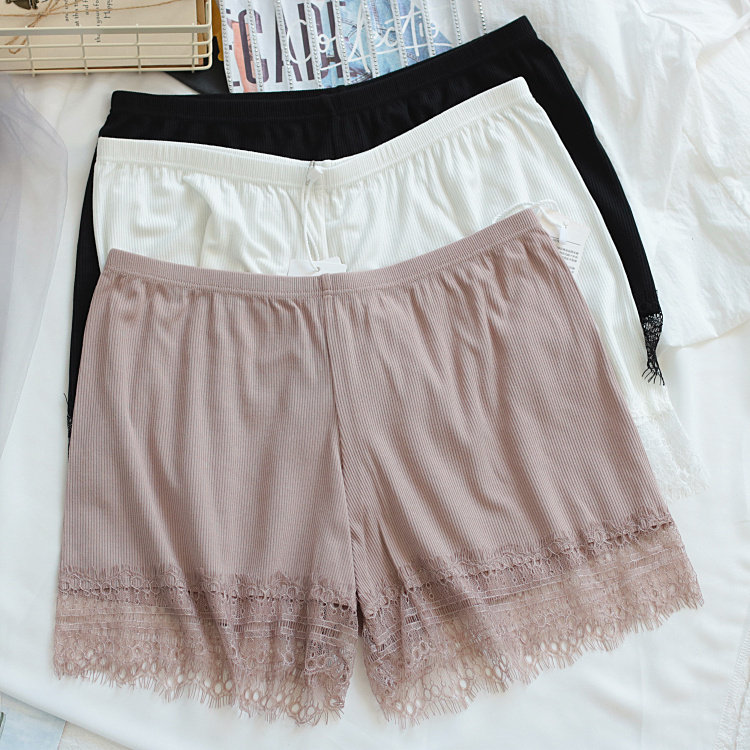 Summer Breathable Vertical Thread Eyelash Lace Lace Home Shorts Soft Loose Modale Big Code Hit Bottom Pants Safety Pants 