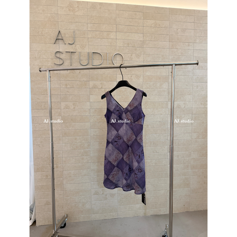 Aj.Studio-Spring Memory French-Style Printed V-Neck Dress L96069