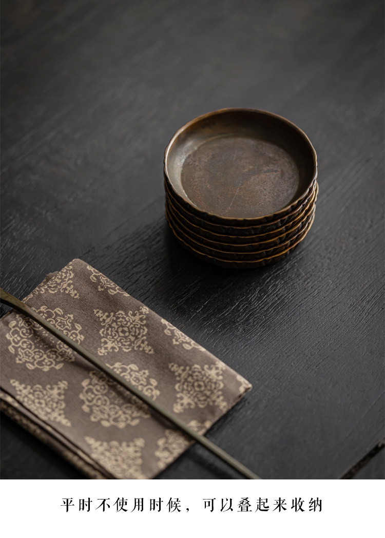 Китайское чайное блюдце 日式复古花纹铜杯垫功夫茶托杯托隔热茶垫家用茶盏托茶具茶道配件 KAZUNORI