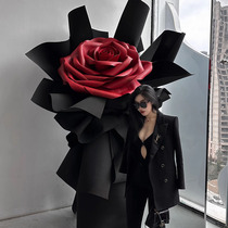 Valentines Day giant hand-held rose bouquet paper art flower decoration props wedding photo background window display
