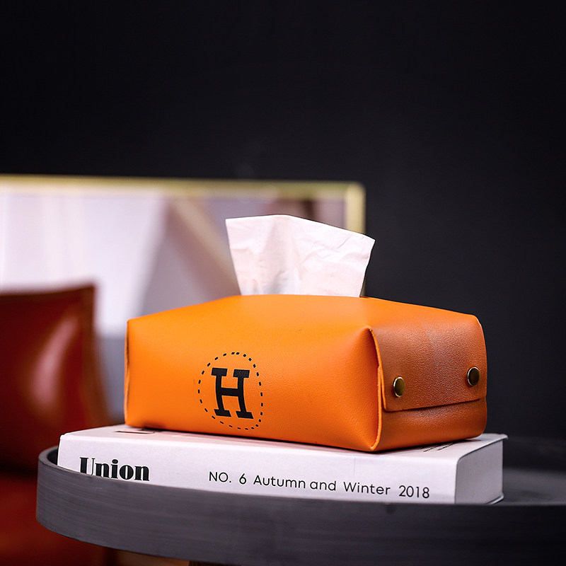 ins wind leather tissue box upscale on-board toilet paper box Nordic light lavish paper towel containing box living room napkin box