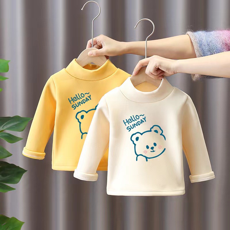 Male and female child Develvet semi-high collar autumntyling undershirt Winter children's children Baby autumn and winter warm blouses-Taobao