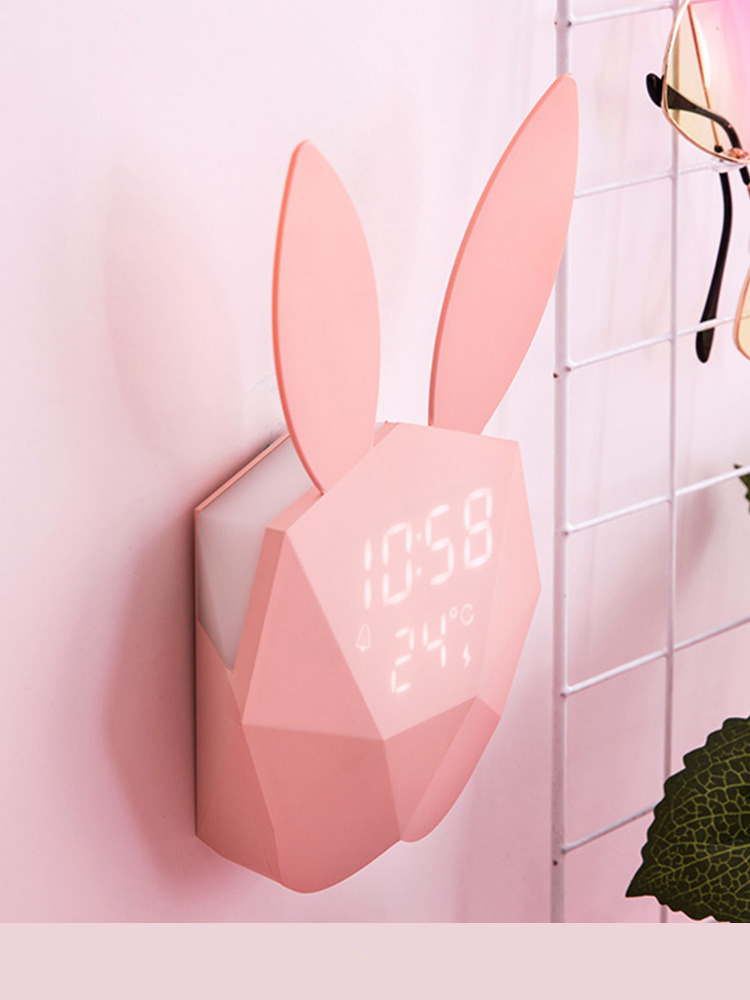 One thousand and one night hot bar same rabbit cartoon luminous sound control Bluetooth smart alarm clock girl cute small alarm clock rechargeable creative student bedroom bedside simple multifunctional bed clock