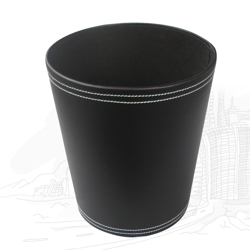 Fashion leather hotel trash can Guest room lidless round hotel powder room Household business office waste paper basket