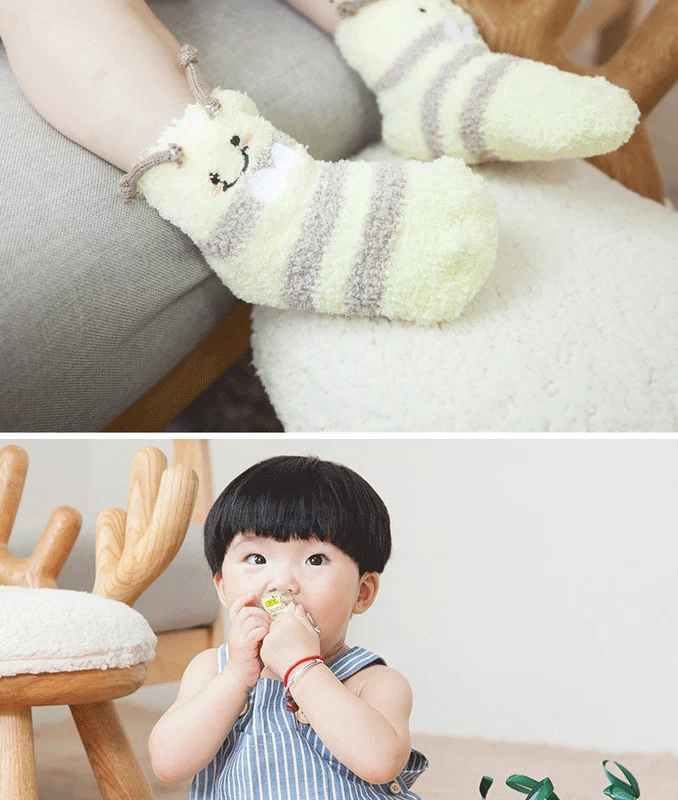 Vớ trẻ em mùa thu và mùa đông 1-3 tuổi Bé vớ sàn dày sơ sinh chống trượt phim hoạt hình san hô nhung lỏng miệng trẻ mới biết đi