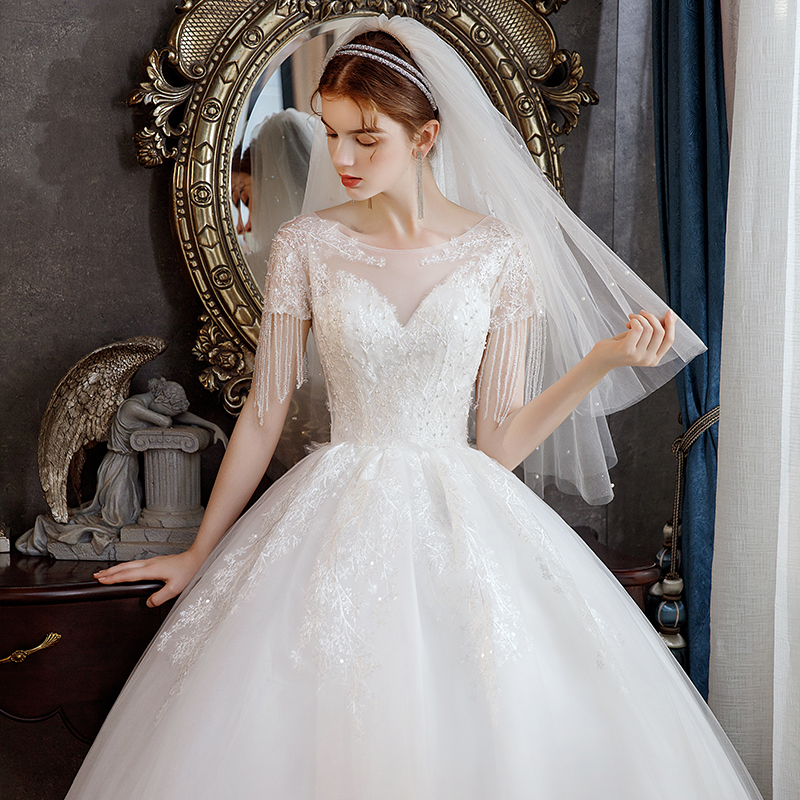 French light wedding dress 2023 new bride, one shoulder shoulder palace style drag -tail pregnant woman high -level texture out of the main yarn French light wedding dress 2023 new bride, one shoulder shoulder palace style drag -tail pregnant woman high -level texture out of the main yarn