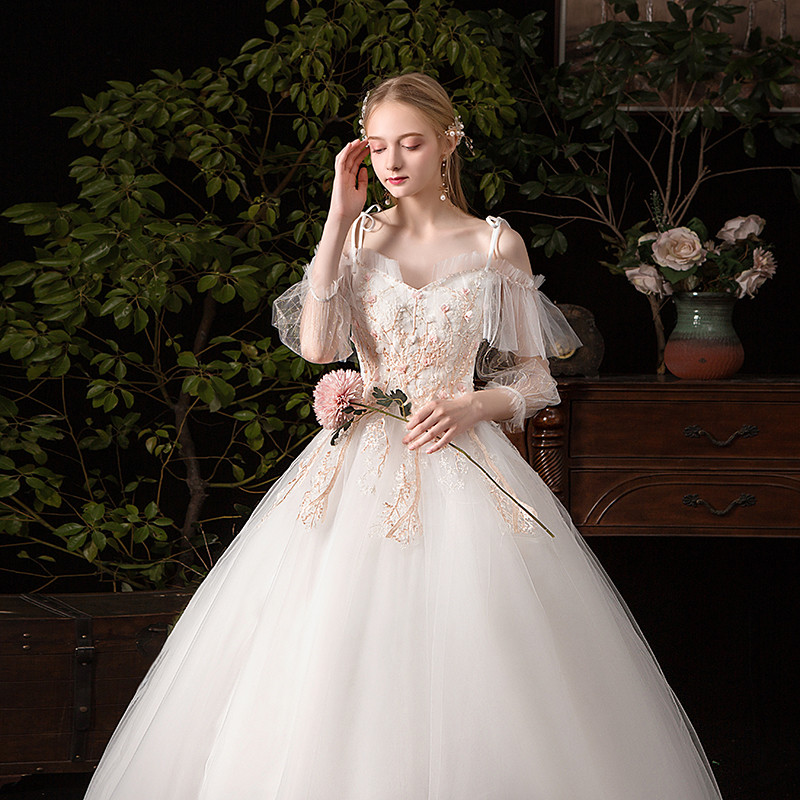 Pregnant Woman Wedding Dress 2022 New Bridal Sensue Super Fairy Dreamy-shaped shoulder brief Slim Temperament Light Veil belly